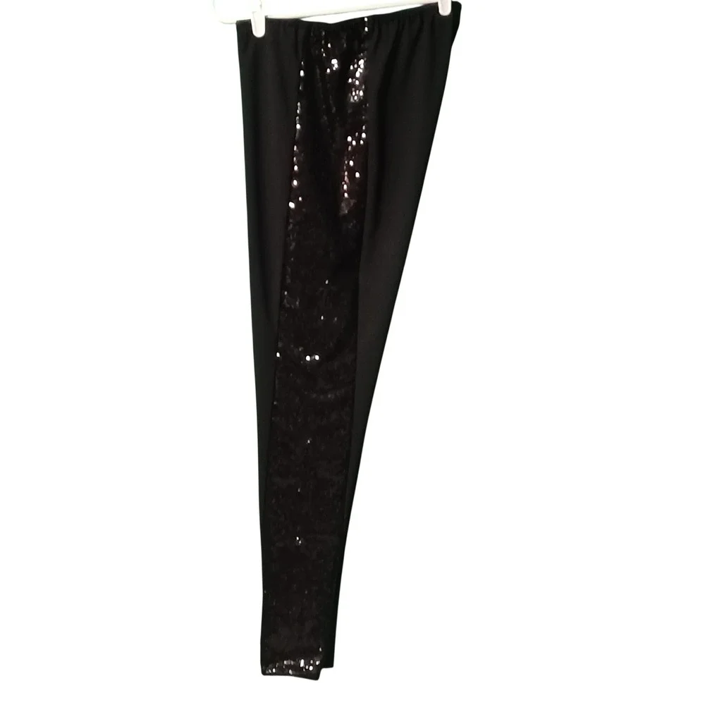 Venus Black Sequin Side Panel Leggings Womens Large Elastic Waist J81528 FA18